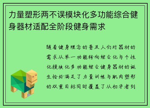 力量塑形两不误模块化多功能综合健身器材适配全阶段健身需求