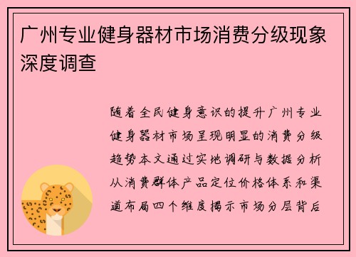 广州专业健身器材市场消费分级现象深度调查